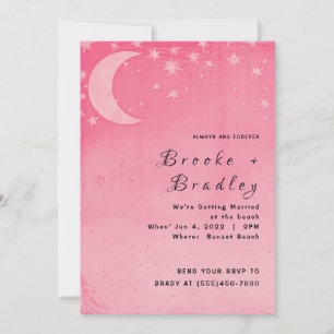 Pink Crescent Moon Dreamy Celestial Wedding Invitation