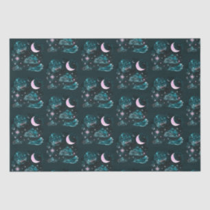 Pink Crescent Moon Stars Celestial Blue Halloween Tissue Paper