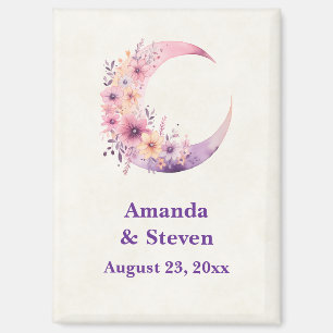 Pink Crescent Moon Wedding Save the Date Magnet