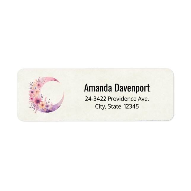 Pink Crescent Moon with Pretty Flowers Address (Front)