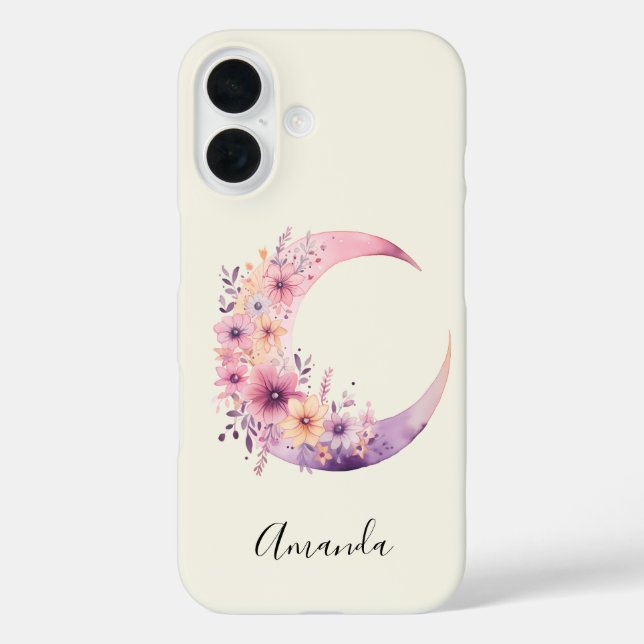 Pink Crescent Moon with Pretty Flowers Case-Mate iPhone Case (Back)