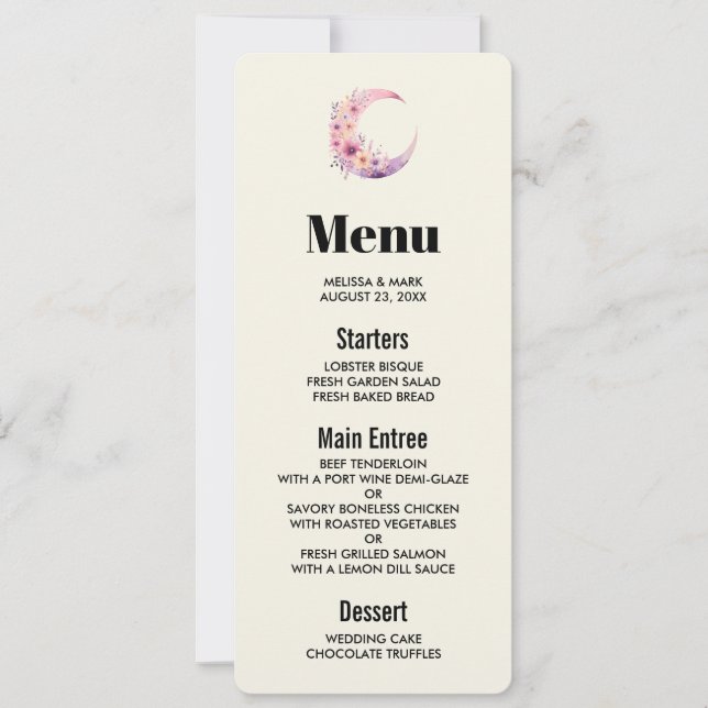 Pink Crescent Moon with Pretty Flowers Invitation (Front)