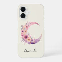 Pink Crescent Moon with Pretty Flowers