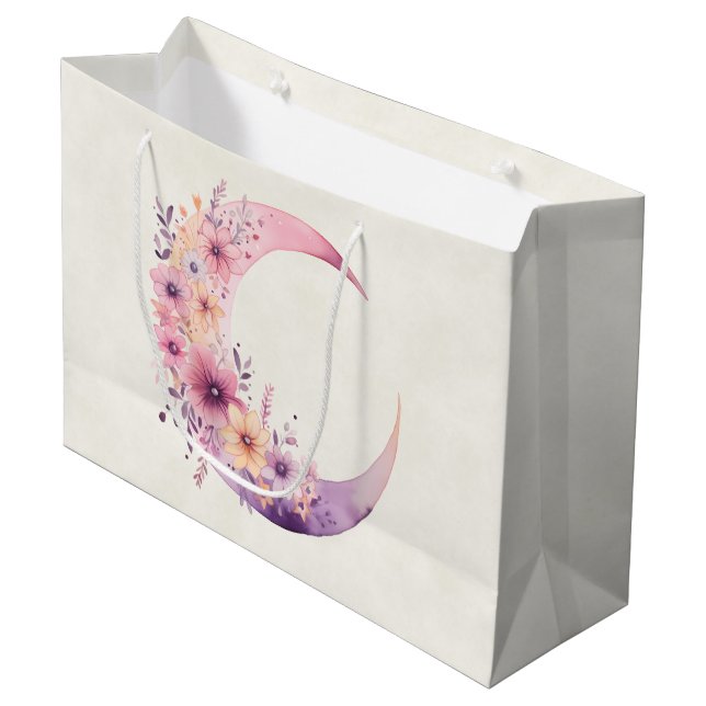 Pink Crescent Moon with Pretty Flowers Large Gift Bag (Front Angled)