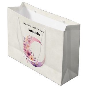 Pink Crescent Moon with Pretty Flowers Large Gift Bag