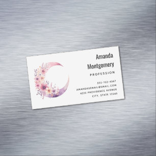 Pink Crescent Moon with Pretty Flowers Magnetic Business Card