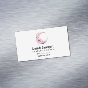 Pink Crescent Moon with Pretty Flowers Magnetic Business Card