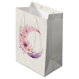 Pink Crescent Moon with Pretty Flowers Medium Gift Bag
