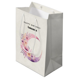 Pink Crescent Moon with Pretty Flowers Medium Gift Bag