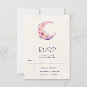 Pink Crescent Moon with Pretty Flowers RSVP Card