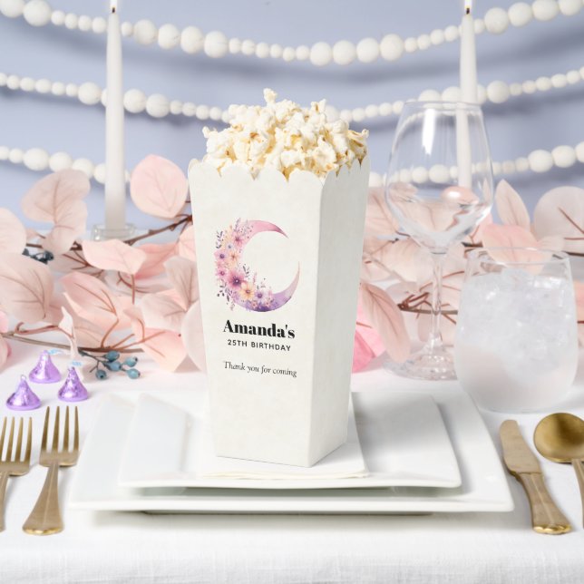 Pink Crescent Moon with Pretty Flowers Thank You Favour Box (Wedding)