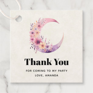 Pink Crescent Moon with Pretty Flowers Thank You Favour Tags