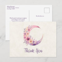 Pink Crescent Moon with Pretty Flowers Thank You