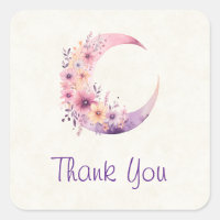 Pink Crescent Moon with Pretty Flowers Thank You