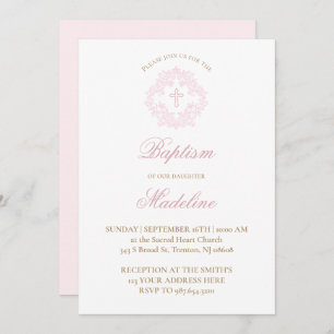 pink crest   Baptism Invitation