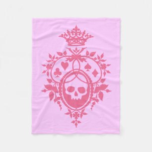 Pink Crest with Skull and Cardsuits Fleece Blanket