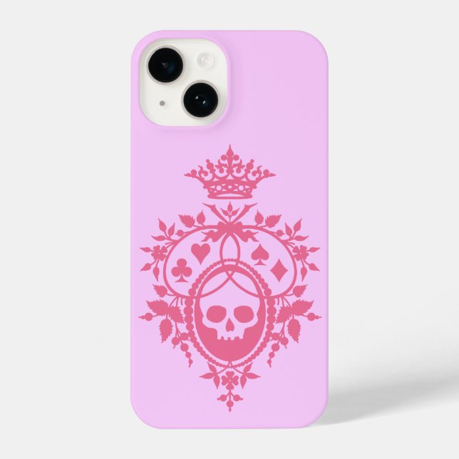 Pink Crest with Skull and Cardsuits iPhone 14 Case (Back)