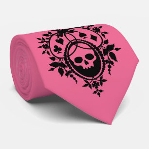 Pink Crest with Skull and Cardsuits Neck Tie