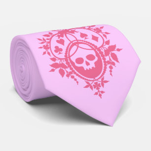 Pink Crest with Skull and Cardsuits Neck Tie