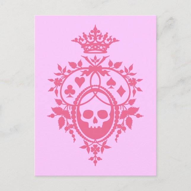 Pink Crest with Skull and Cardsuits Postcard (Front)