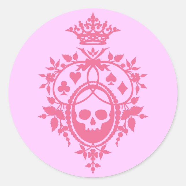 Pink Crest with Skull and Cardsuits Stickers (Front)