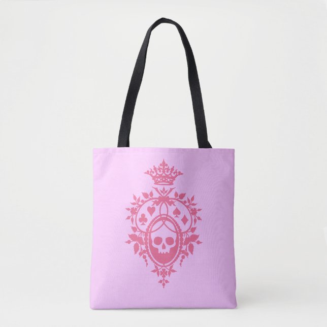 Pink Crest with Skull and Cardsuits Tote Bag (Front)