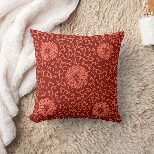Pink & Crimson Boho Vintage Floral Pattern Cushion (Blanket)
