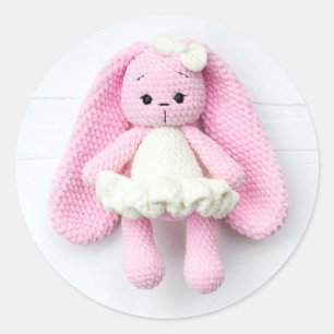 Pink Crochet Bunny Amigurumi Rabbit Classic Round Sticker
