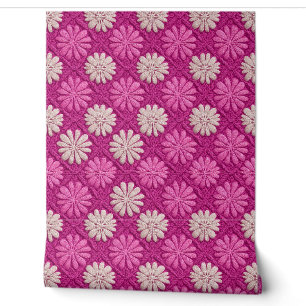 Pink Crochet Floral Granny Square Wallpaper