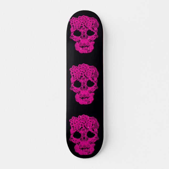 Pink crochet skull skateboard. skateboard (Front)