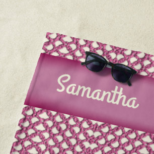 Pink Crochet Yarn - Customise with your Name Beach Towel