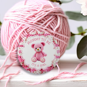 Pink Crocheted Teddy Bear Mom to Be 6 Cm Round Badge