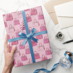 Pink Crocodile Handbag Fashion Pattern on Blush Wrapping Paper