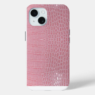 Pink Crocodile Leather Aesthetic iPhone 15 Case