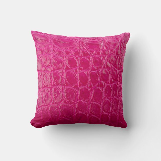Pink crocodile skin, leather texture cushion (Front)