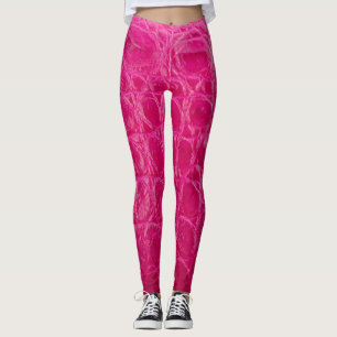 Pink crocodile skin, leather texture leggings