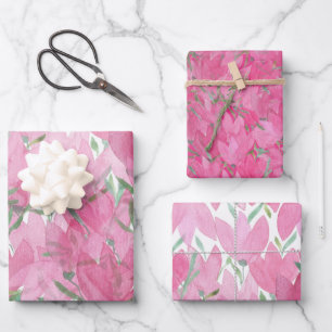 Pink Crocus Field Flowes, Watercolor, Pattern Wrapping Paper Sheet