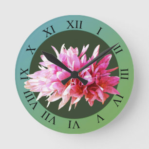 Pink Crocus Flowers Blossom Round Clock