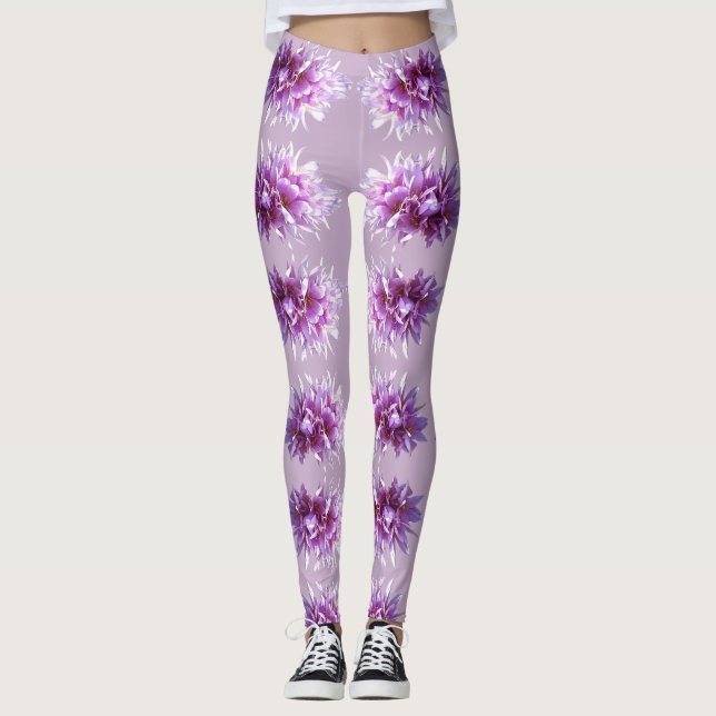 Pink Crocus Flowers Blossoms Leggings (Front)