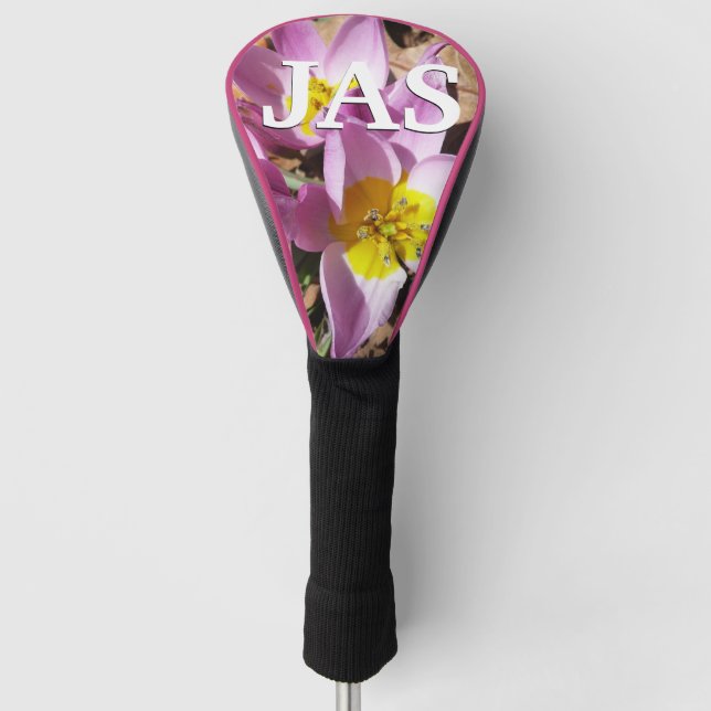 Pink Crocuses Spring Floral Golf Head Cover (Front)
