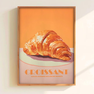 Pink Croissant Print Pastry Poster Minimalistic Ar
