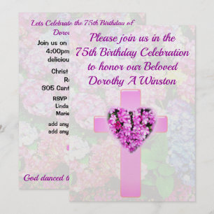 PINK CROSS AND FLORAL 75TH BIRTHDAY INVITATION