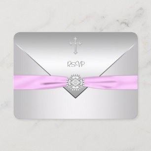 Pink Cross Baby Girl Christening RSVP