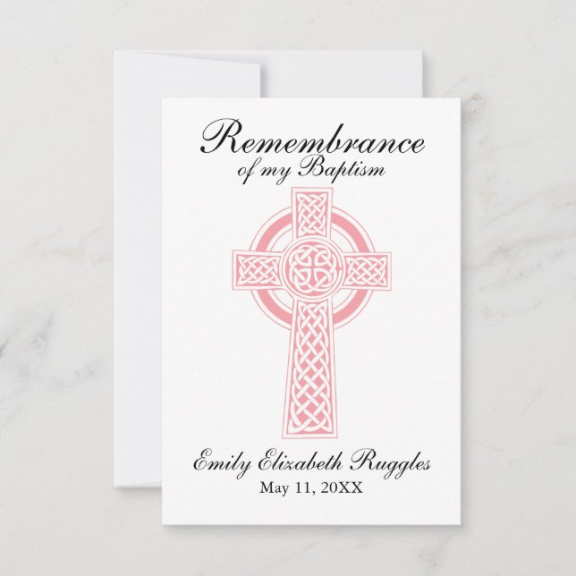 Pink Cross Baptism Christening Prayer Card (Front)