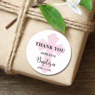 Pink Cross Baptism  Classic Round Sticker
