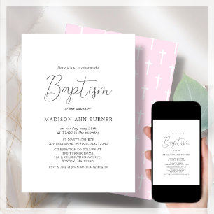 Pink Cross Baptism Invitation