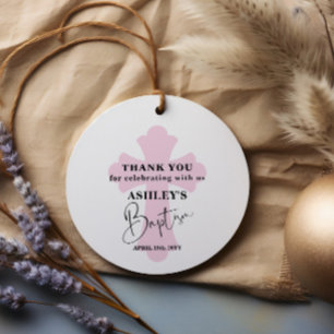  Pink Cross Baptism Thank you Favour Tags