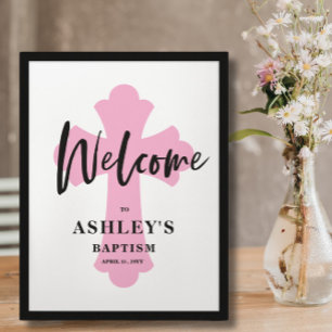  Pink Cross Baptism Welcome Sign