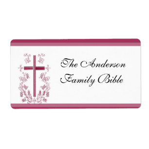 Pink Cross Bible Label