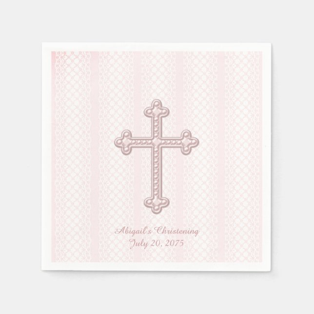 Pink Cross Christening Napkin (Front)